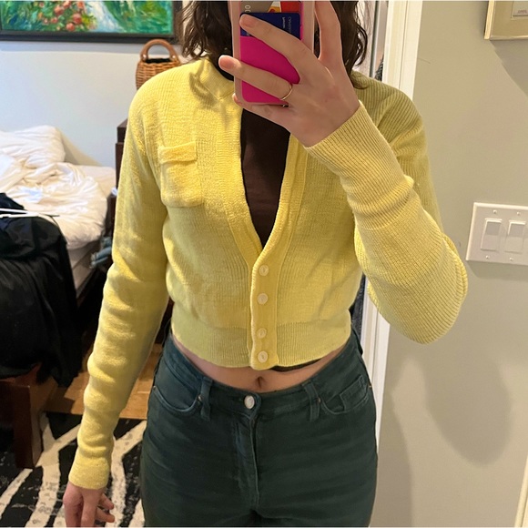 Vintage Frederick & Nelson Yellow Sweater Cardigan 100% Wool - Picture 1 of 5